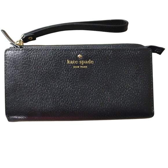 Wristlet Wallet Kate Spade New York Zip Around Black Leather Organizer Pockets - Picture 1 of 9
